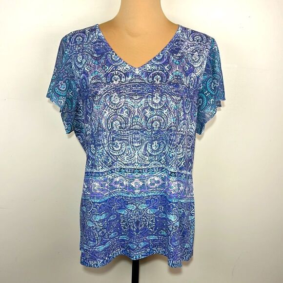 Chicos Rhinestone embellished  short sleeve shirt size large (size 2) - Picture 1 of 9